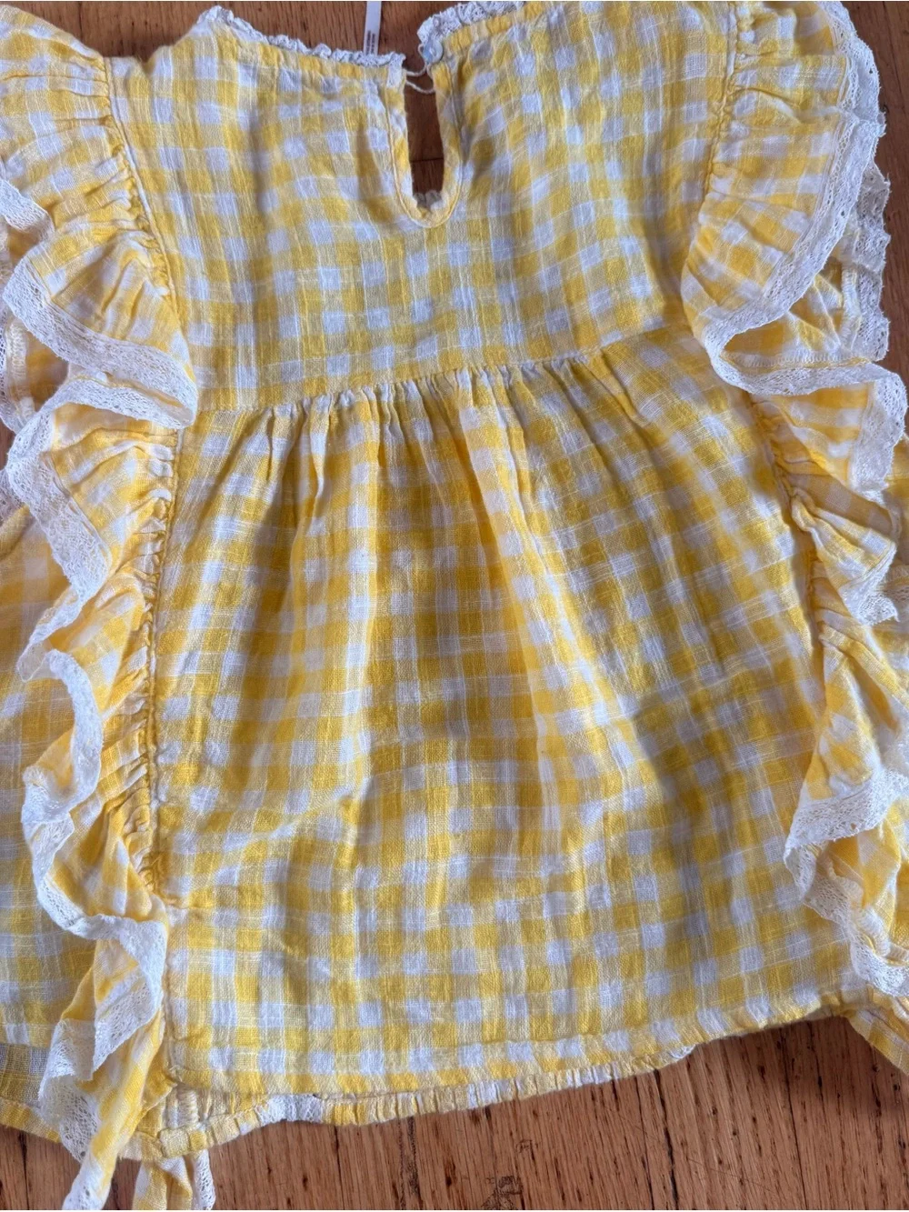 Free People Yellow and White Lace-Trim Peasant Blouse like new size small